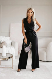 Dames Jumpsuit Mouwloos Blazer Look V-hals Wide Leg Elegant Casual - Wit / Zwart / Khaki - Maelen