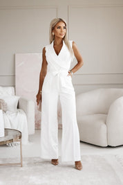 Dames Jumpsuit Mouwloos Blazer Look V-hals Wide Leg Elegant Casual - Wit / Zwart / Khaki - Maelen