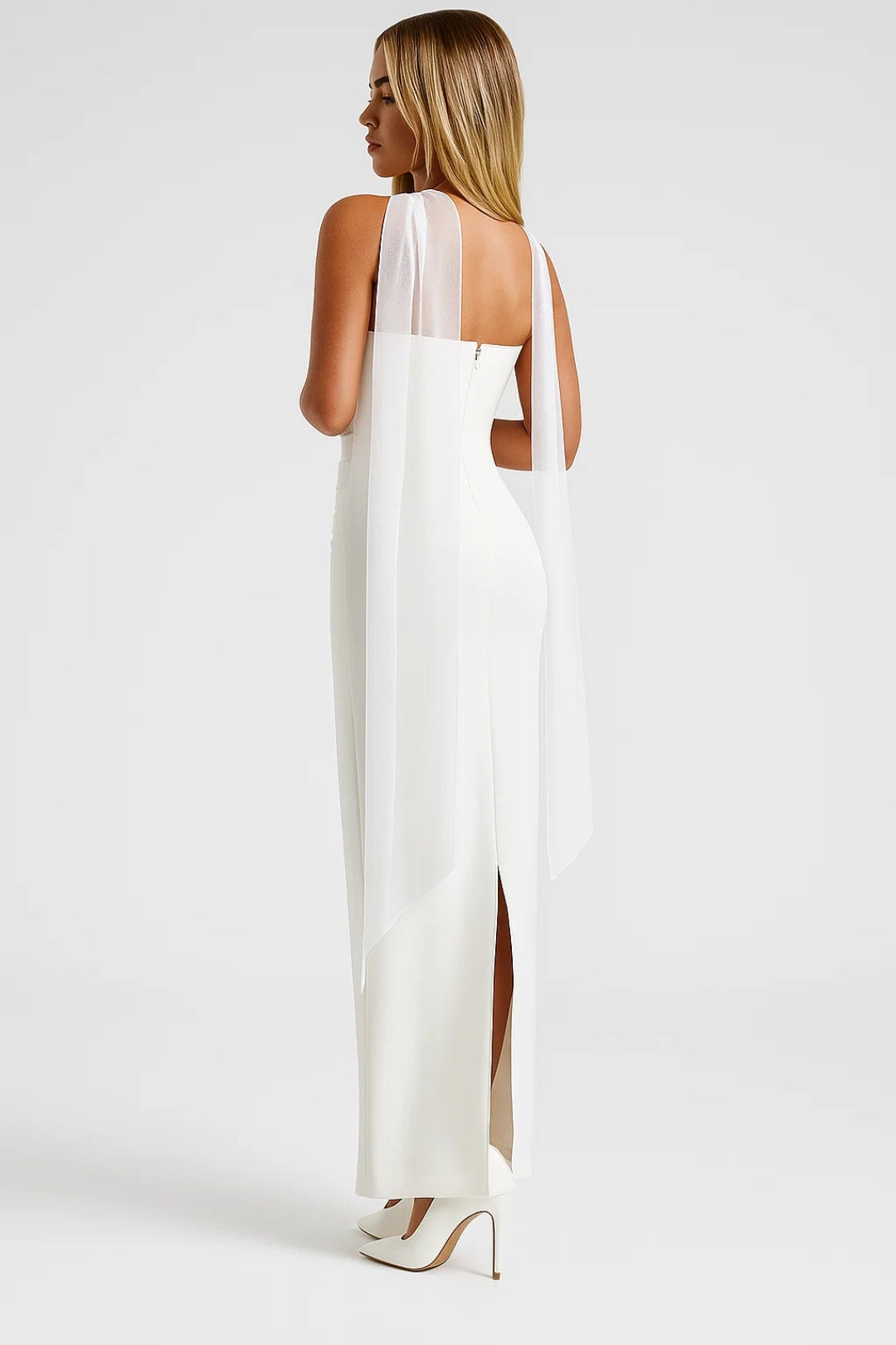 Strapless Maxi Jurk met Split Dames - Wit / Bordeaux / Zwart - Maelen