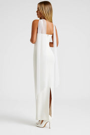 Strapless Maxi Jurk met Split Dames - Wit / Bordeaux / Zwart - Maelen