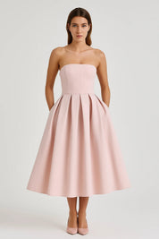 Strapless Midi Jurk met Uitlopende Rok Dames - Lichtroze / Zwart / Lichtgroen - Maelen