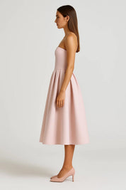 Strapless Midi Jurk met Uitlopende Rok Dames - Lichtroze / Zwart / Lichtgroen - Maelen