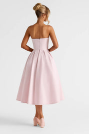 Strapless Midi Jurk met Uitlopende Rok Dames - Lichtroze / Zwart / Lichtgroen - Maelen