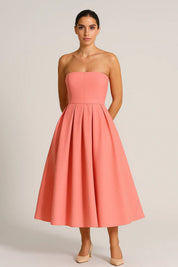 Strapless Midi Jurk met Uitlopende Rok Dames - Lichtroze / Zwart / Lichtgroen - Maelen