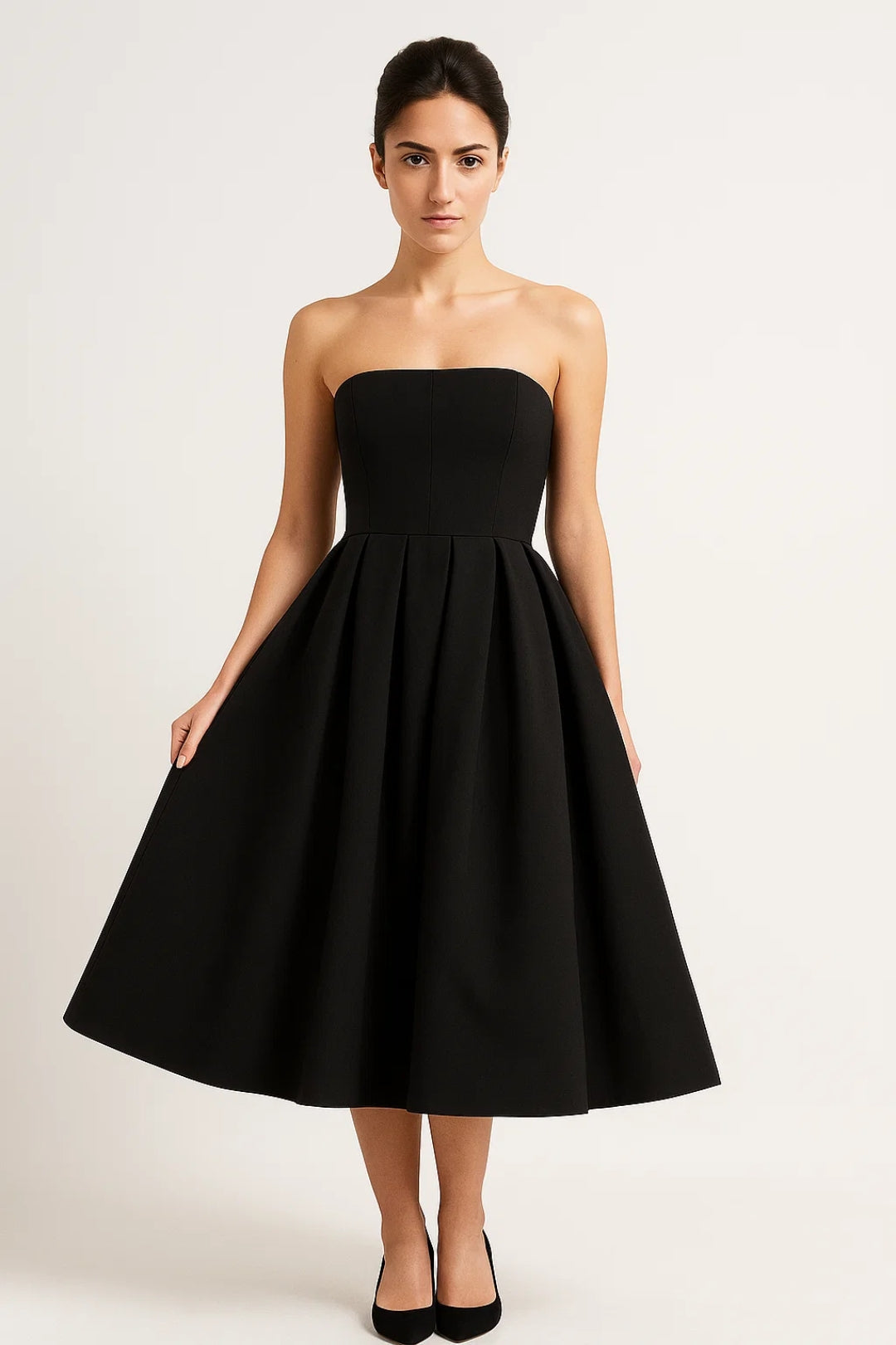 Strapless Midi Jurk met Uitlopende Rok Dames - Lichtroze / Zwart / Lichtgroen - Maelen