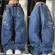 Aley | Retro Baggy Cargo Jeans Dames met Zakken - Oversized, Streetstyle en Comfortabel - Licht Blauw / Zwart / Blauw