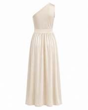 Maxi Avondjurk met Eén Schouder en een Split aan de Zijkant, One Shoulder Galajurk met Uitsnijding - Beige/Zwart/Rood