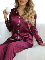 Giulia Dames pyjamaset satijn | Luxe satijnen pyjama met glans | Comfortabele slaapset