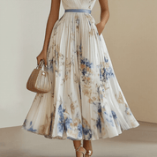 Bloemen Maxi Jurk Dames met Plissé Rok, V-hals en Lange Mouw - Aurora Bellini