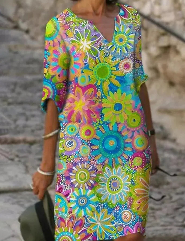 TveD2024-Zomer-Halve-Mouwen-Bloem-Vintage-Dame-Mini-Jurk-Elegante-V-Hals-Pullover-Midi-Jurk-Witte.webp