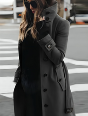 Livia Dames trenchcoat met ceintuur – elegante lange jas met hoge kraag en A-lijn pasvorm