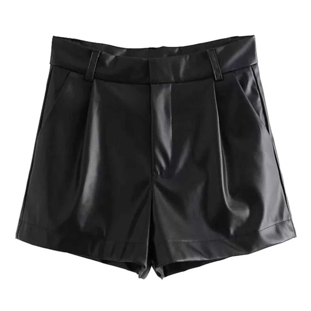 Angel Short | Hoog Getailleerde PU-Leren Dames Short met Retro Vibes