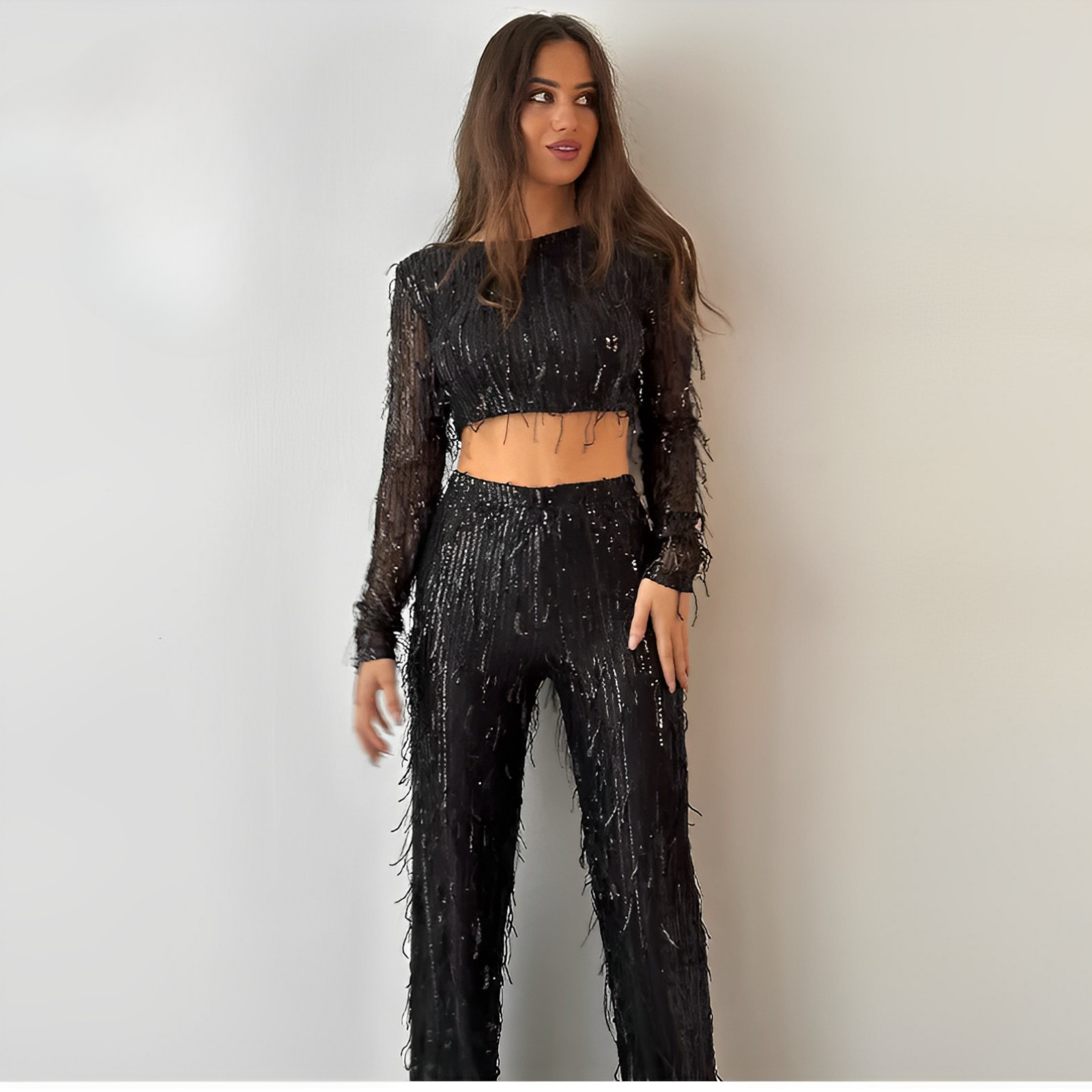Aria Set | Tweedelige Pailletten Set met Zachte Voering en Cropped Top
