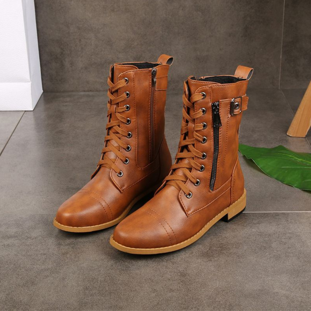 Vittoria Leren enkellaarsjes dames – comfortabele veterlaarsjes met rits en stevige zool