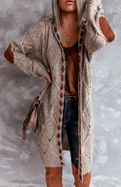 Chiara Lang Damesvest – Oversized Grofgebreid Vest met Capuchon | Vardi Dante