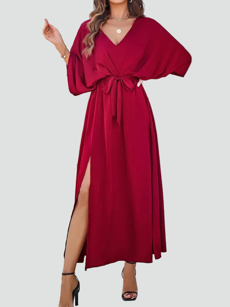 Maxi Wikkeljurk Dames met Ceintuur en V-hals, Elegant voor Bruiloft en Feest - Nicoletta Ricci