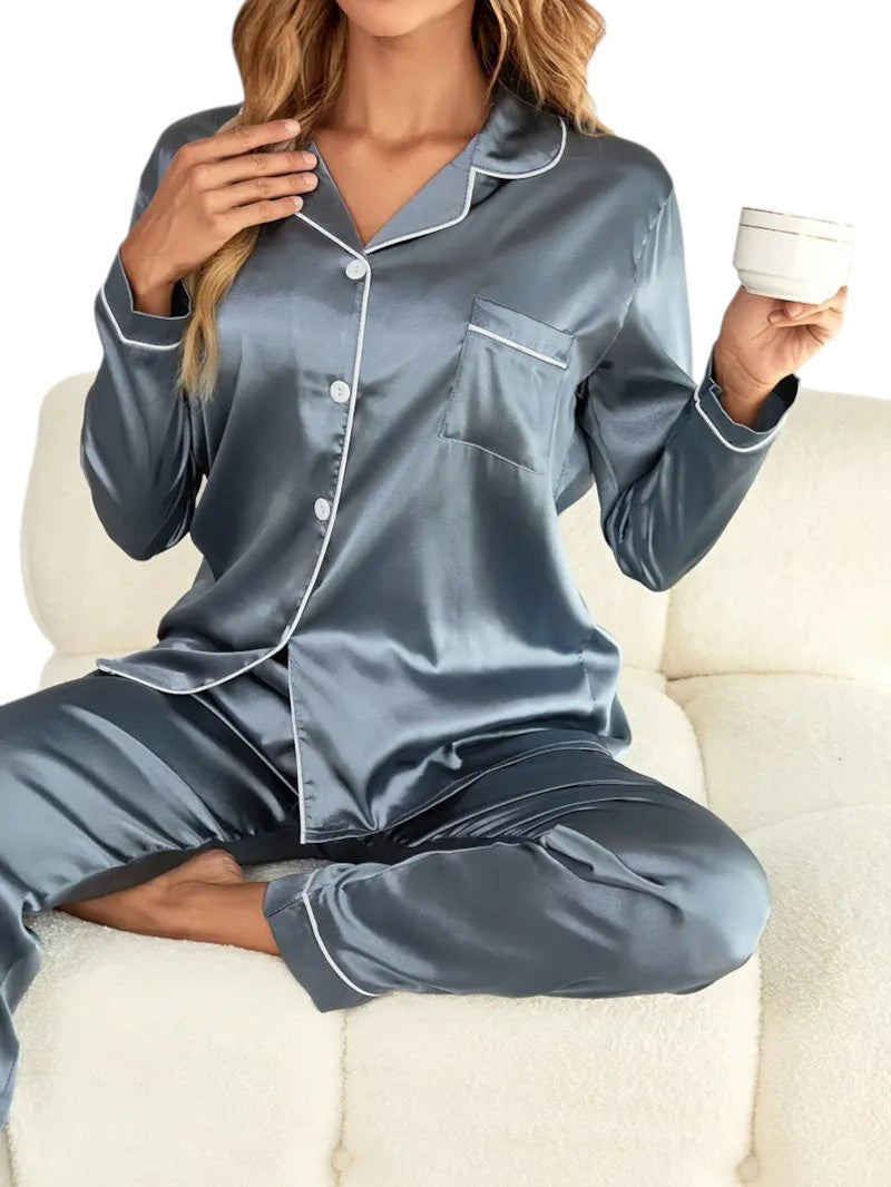 Giulia Dames pyjamaset satijn | Luxe satijnen pyjama met glans | Comfortabele slaapset