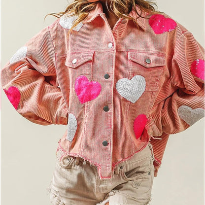 Alessandra Bomberjack | Corduroy Bomberjack met Paillettenhart en Ritssluiting