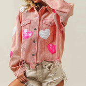 Alessandra Bomberjack | Corduroy Bomberjack met Paillettenhart en Ritssluiting