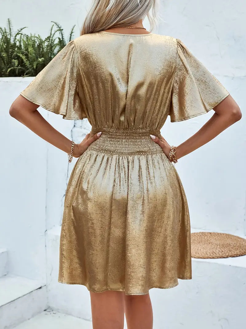 Alessia Romano  | Luxe V-hals A-lijn Jurk met Subtiele Glans