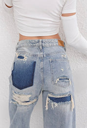 Vintage Ripped Jeans Dames met Uniek Patchwork Detail - Giulia Bellanova
