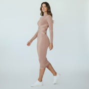 Midi Jurk Dames met Kraag en Lange Mouwen Getailleerd - Bruin / Zwart / Rood - Maelen