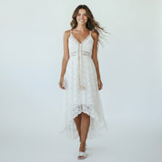 Maxi Jurk Dames Bohemian Kant met V-Hals en Asymmetrische Zoom - Wit - Maelen