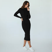 Midi Jurk Dames met Kraag en Lange Mouwen Getailleerd - Bruin / Zwart / Rood - Maelen