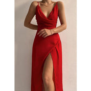 Dames Satijnen Slip Dress Spaghettibandjes V-hals Split Avond Elegant - Zwart / Rood / Groen - Maelen