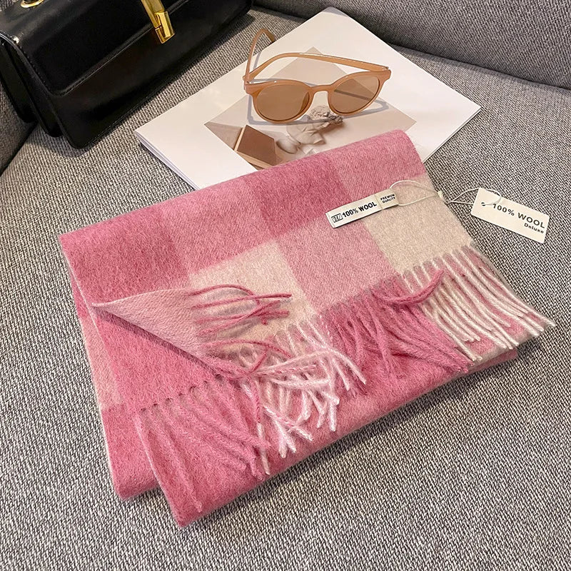 Isabella Luxe wollen sjaal dames – warme dambord wintersjaal van 100% wol