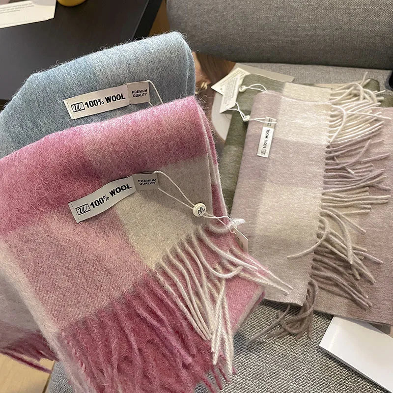 Isabella Luxe wollen sjaal dames – warme dambord wintersjaal van 100% wol