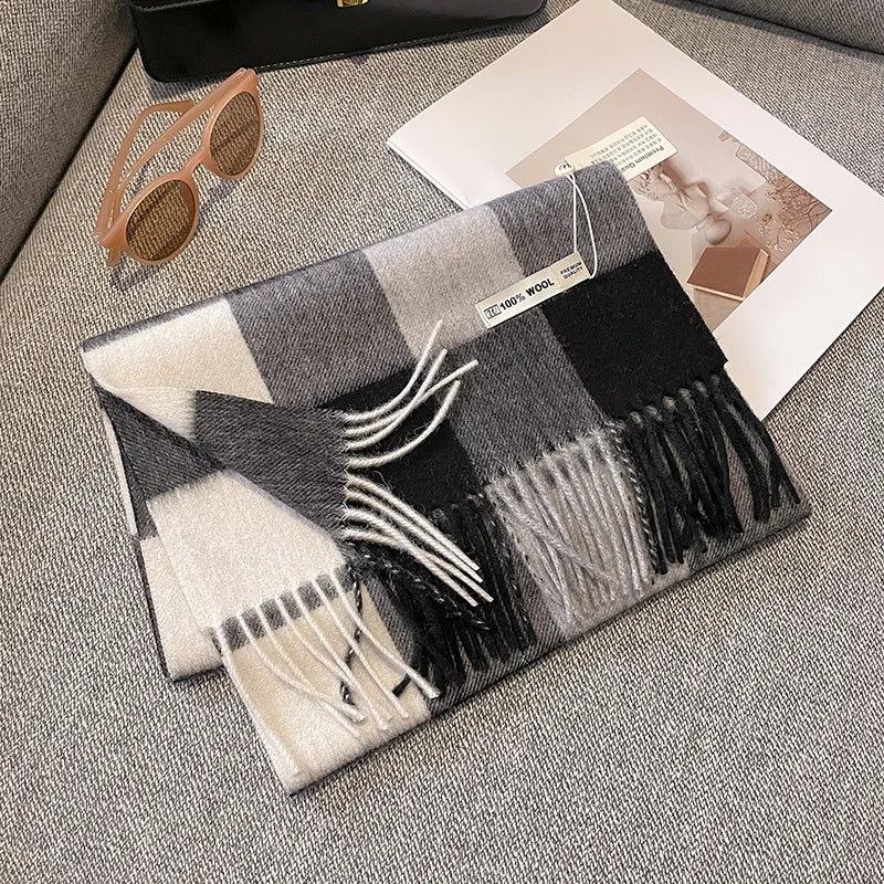 Isabella Luxe wollen sjaal dames – warme dambord wintersjaal van 100% wol