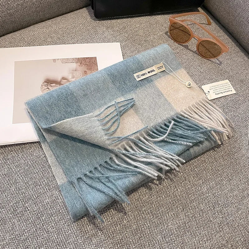 Isabella Luxe wollen sjaal dames – warme dambord wintersjaal van 100% wol