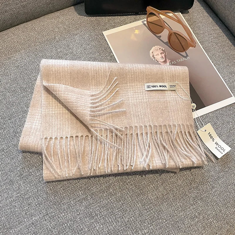 Isabella Luxe wollen sjaal dames – warme dambord wintersjaal van 100% wol