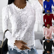 Bianca Lace Blouse | Damesblouse met Delicaat Kant, Vrouwelijke Pasvorm en Klassieke Ronde Hals