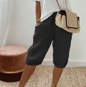 Dames Korte Capri Broek Elastische Taille Zomer Casual - Khaki / Zwart / Beige - Maelen