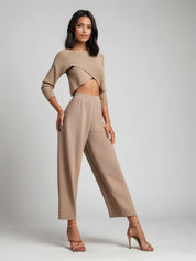 Aira Set | Dames Set met Ribbroek met Wijde Pijpen en Witte Blouse