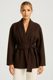 Dames Wikkeljas Oversized Tailleband Zachte Stof - Donkerbruin / Grijs / Zwart - Maelen