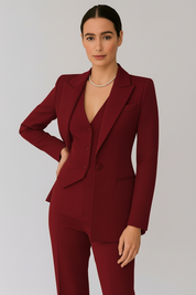 Dames Driedelige Set Blazer Vest en Slim Fit Broek Getailleerd Werk - Grijs / Zwart / Marineblauw - Maelen