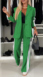 Dames Broekpak Blazer en Wide Leg Broek Geplooide Stof - Grijs / Wit / Zwart / Paars - Maelen