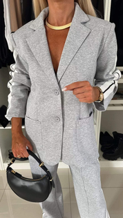 Dames Broekpak Blazer en Wide Leg Broek Geplooide Stof - Grijs / Wit / Zwart / Paars - Maelen