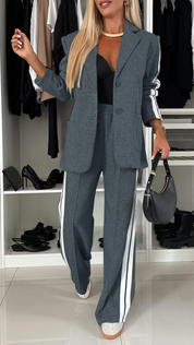 Dames Broekpak Blazer en Wide Leg Broek Geplooide Stof - Grijs / Wit / Zwart / Paars - Maelen