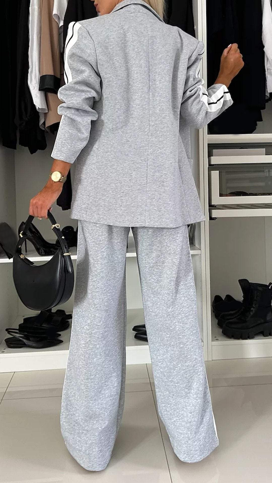 Dames Broekpak Blazer en Wide Leg Broek Geplooide Stof - Grijs / Wit / Zwart / Paars - Maelen