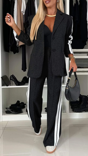 Dames Broekpak Blazer en Wide Leg Broek Geplooide Stof - Grijs / Wit / Zwart / Paars - Maelen