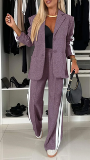 Dames Broekpak Blazer en Wide Leg Broek Geplooide Stof - Grijs / Wit / Zwart / Paars - Maelen