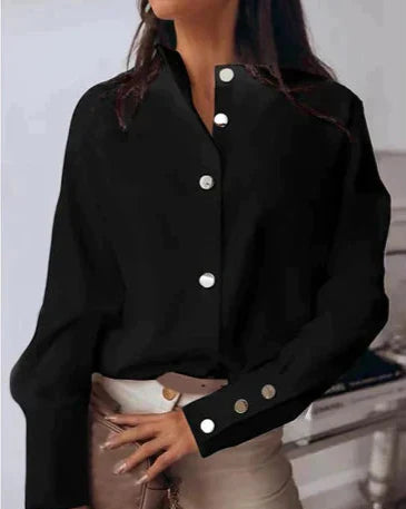 Giulia Blouse | Tijdloze Damesblouse met Gouden Knopen en Brede Manchetten