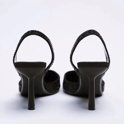 Valentina Hakken | Slingback Sandalen met Strassteentjes en Spitse Neus