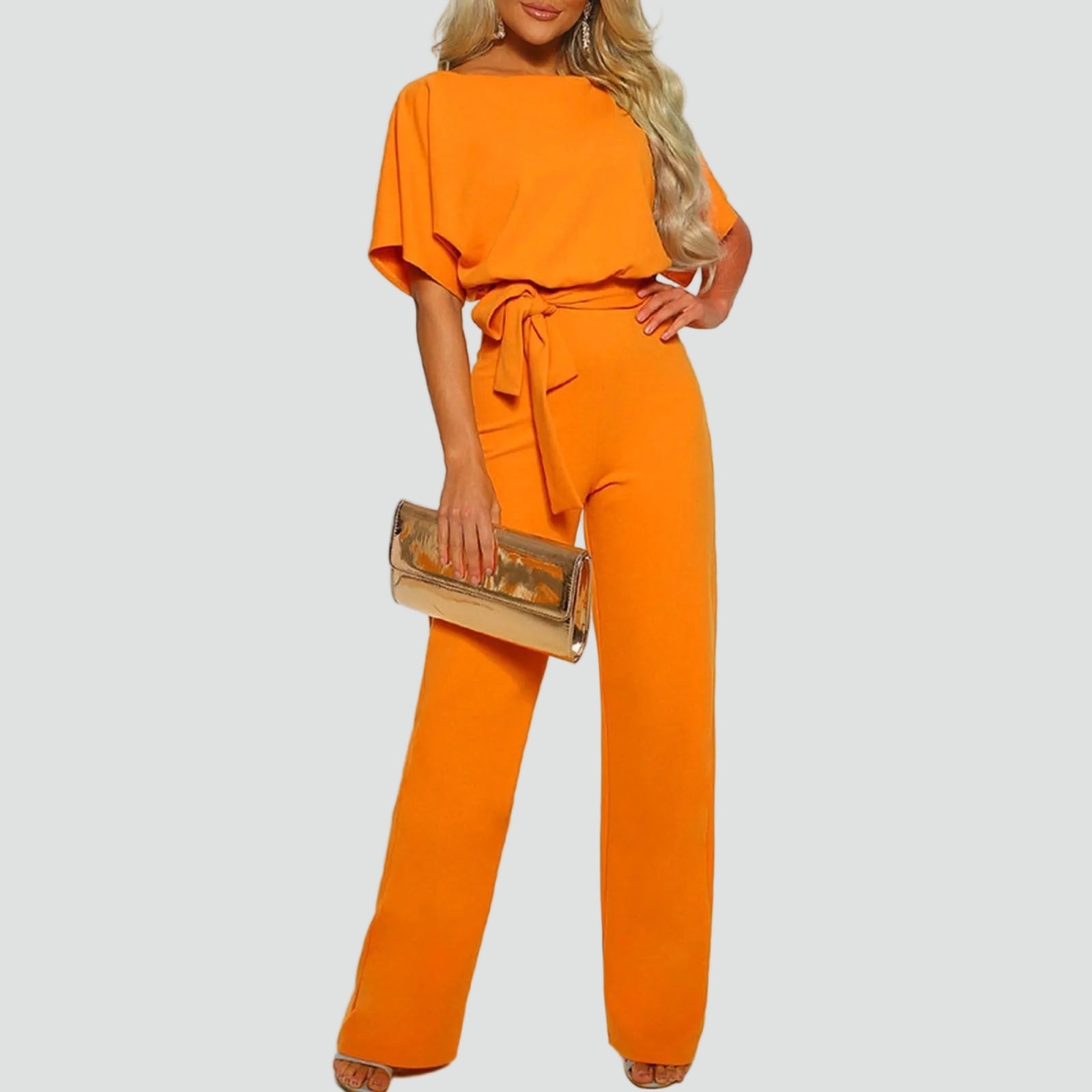 Jumpsuit Dames Zomer met Korte Mouwen, Ceintuur en Wijde Pijpen, Elegant en Vrouwelijk - Mariella Conti