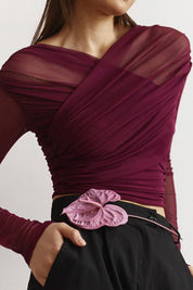 Gianna Doorzichtige mesh top dames – elegante sheer top met lange mouwen