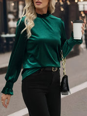 Bluma Blouse | Fluwelen Blouse met Ruches en Opstaande Kraag